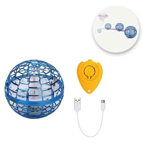 Kék UFO repülő labda távirányítóval, USB töltőkábellel, 9,5cm átmérőjű