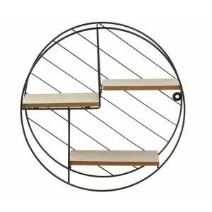 Okrúhla polička na stenu z čierneho kovu s 3 drevenými policami - Police