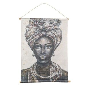 Tapiserie de perete cu o femeie etnică alb-negru, 76x97 cm, bumbac și poliester, decor boho chic - Design interior