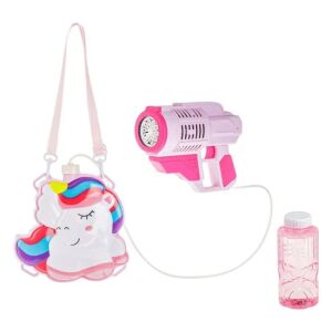 Różowa pistoletowa dmuchawa do baniek mydlanych z torbą jednorożca, 10 dysz, zabawka dla dzieci, zabawa na świeżym powietrzu - Gry i sprzęt na świeżym powietrzu
