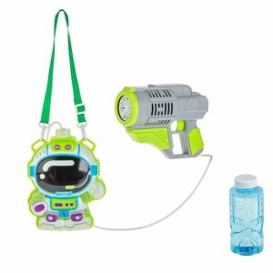 Szappanos lufi játék, géppisztoly 10 csővel, űrzsákkal, zöld-szürke színben