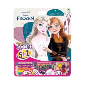 Sada na farbenie Frozen Giga Block 5 v 1 s Elsou a Annou, obsahuje pastelky, fixky, farby a nálepky - Brožúry s aktivitami, maľovánky