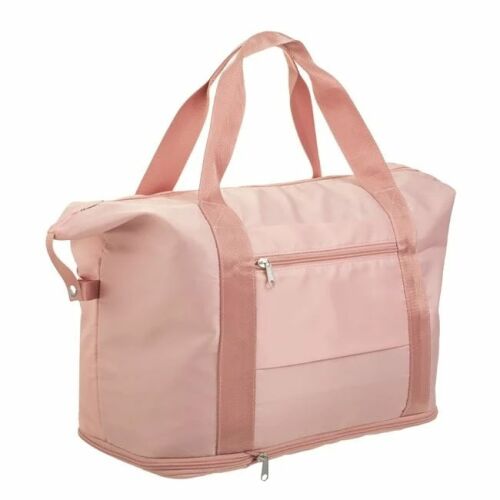 Rózsaszín összecsukható utazótáska cipzáras zsebbel, oldalnézet