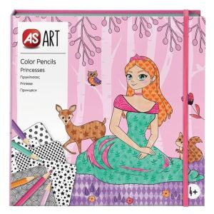 Maľovacia kniha AS Art Princezné s 20 stranami, 8 farebnými ceruzkami a reliéfnymi vzormi pre dievčatá od 4 rokov - Brožúry s aktivitami, maľovánky