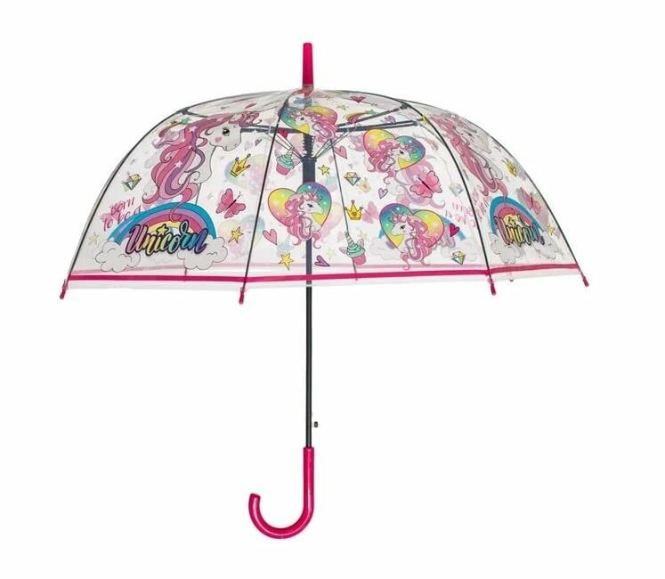 Parasol przeciwdeszczowy z manualnym drążkiem, model Unicorn, dla dzieci, 82 cm, fuksja