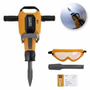 Žlto-čierne pneumatické kladivo s ochrannými okuliarmi, 40 cm, značka Power Tools - Remeselné práce