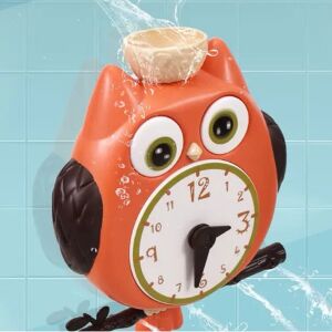 Fürdőjáték Bagoly órával, 2 éves kortól, tapadókoronggal, műanyag, 18,5x25x7 cm, narancssárga/kék, kék, kék, kék