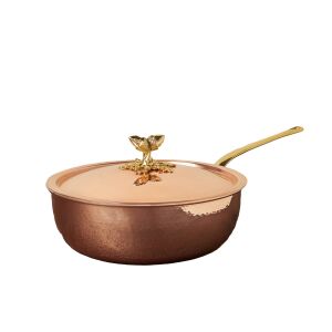 Ruffoni serpenyő fedővel, Historia kollekció, Ø 26 cm, kézzel készített Olaszországban, réz és rozsdamentes acél anyag, kézzel faragott bronz fogantyúk, integrált akasztó, kompatibilis gáz és