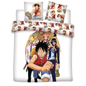 Set de lenjerie de pat One Piece cu fețe de pernă cu pirații din echipajul Pălăriei de Paie, inclusiv Luffy, Zoro, Nami, Usopp, Sanji, Chopper, Robin, Franky și Brook - Design interior
