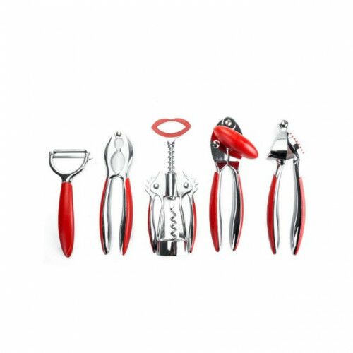 Bachmayer Home piros konyhai eszközök: hámozó, diótörő, dugóhúzó, konzervnyitó, fokhagymanyomó