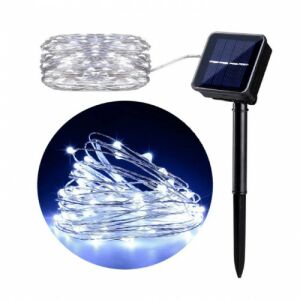 Napelemes dekor fényfüzér 10m 100 LED - Hidegfehér, hideg fehér színű napelemes fényfüzér - Fényfüzér