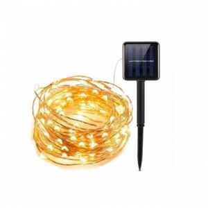 Napelemes fényfüzér 10m 100 LED meleg fehér, kültéri dekoráció - Fényfüzér