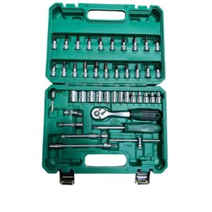46db-Os dugókulcs és bitfej készlet zöld tokban, komplett szerszámkészlet - Dugókulcs