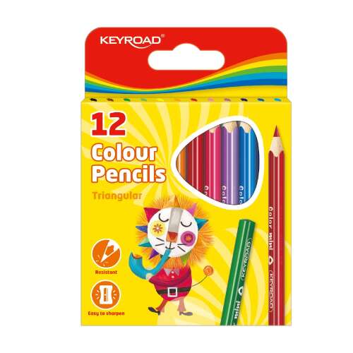 Set de creioane colorate triunghiulare scurte 12 buc/blister keyroad culori mixte