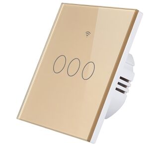 Tuya Smart Life goldener 3-fach Smart Lichtschalter, gehärtete Glasplatte - Schalter