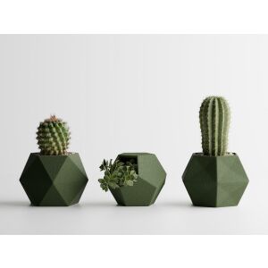 Комплект от 3 саксии Sani, Atina, 104 x 119 x 80 / 110 x 105 x 80 / 99 x 94 x 80 мм, тъмнозелен мат 125472822 - Градинарство