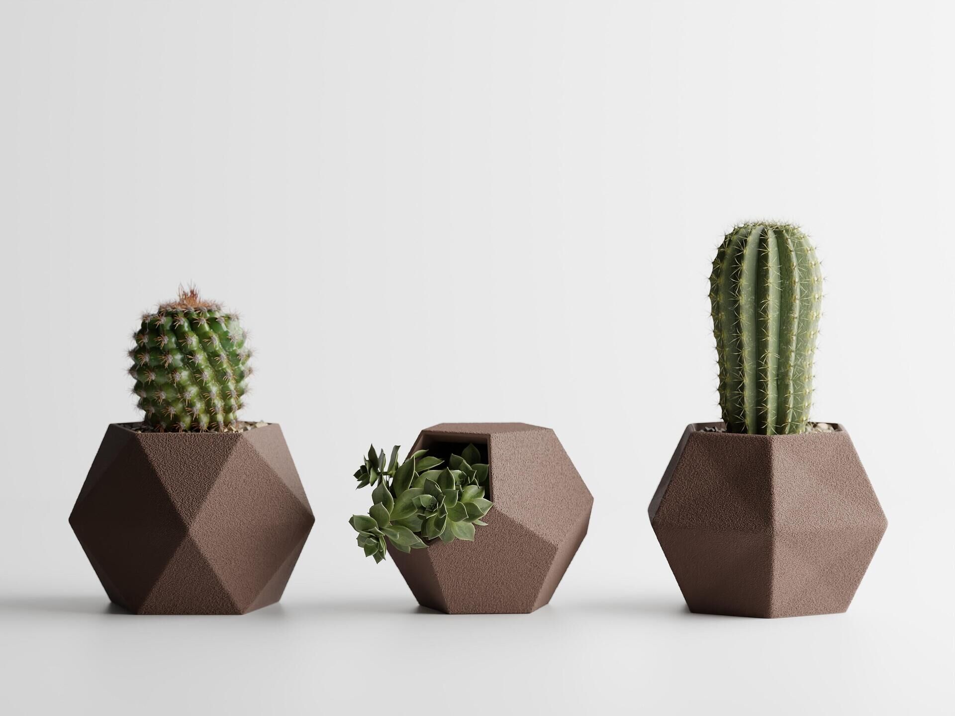 3er-Set Sanitöpfe, Atina, 104 x 119 x 80 / 110 x 105 x 80 / 99 x 94 x 80 mm, Dunkelbraun Matt