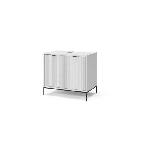 Vicco Eliza 70 cm fehér fürdőszoba szekrény fekete lábakkal és bordázott ajtókkal 