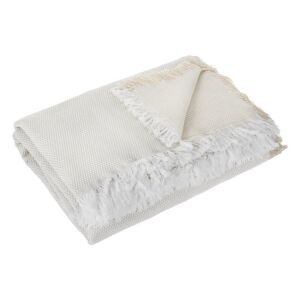 Krémszínű pléd fehér rojtokkal, 340x180 cm - Ágytakaró