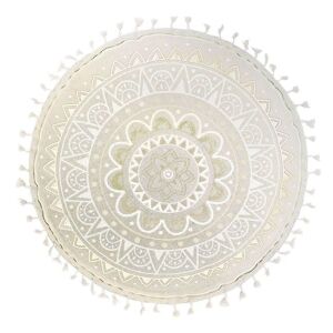 Bézs és arany mandala mintás kerek padlópárna rojtokkal, Ø60 cm - Díszpárna