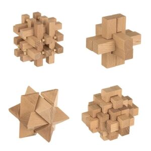 Logiczna drewniana układanka, 4 kształty 3D, 54 elementów, rozłożone - Puzzle 3D