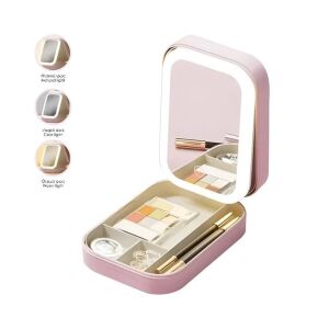 Ružová kozmetická taška s LED zrkadlom a priehradkami na organizovanie kozmetiky a šperkov - Kozmetická taška