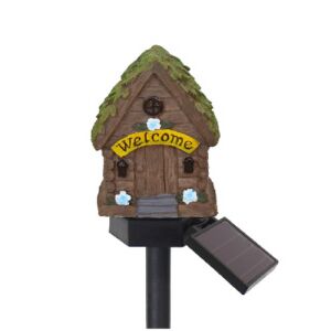 Solarbetriebene steckbare Gartenleuchte, Fichtenhaus, MG-08, solarbetriebene Gartenleuchte, hausförmig, mit Willkommensschild - Solarlaterne