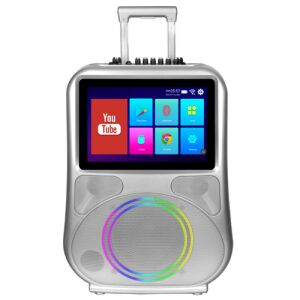 Gedi-G GD-1413 Android Karaoke Videó Hangszóró elülnézet, a képernyő, a hangszóró és az RGB fények láthatók - Audio