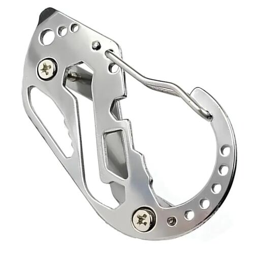 Többfunkciós karabiner típusú kulcstartó, rozsdamentes acél, ezüst 125497688