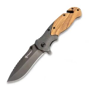 Foxter összecsukható túlélőkés fa markolattal, 21 cm, ablaktörő és szíjvágó - Foxter