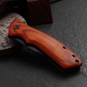 Foxter összecsukható kemping- és vadászkés, 20 cm, akasztócsipesz, acél és fa - Foxter