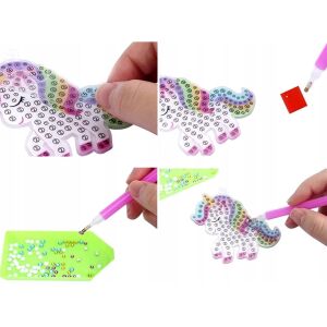 Gyémánt mozaik hímzőkészlet gyerekeknek, különböző formák, kiegészítők mellékelve, többszínű