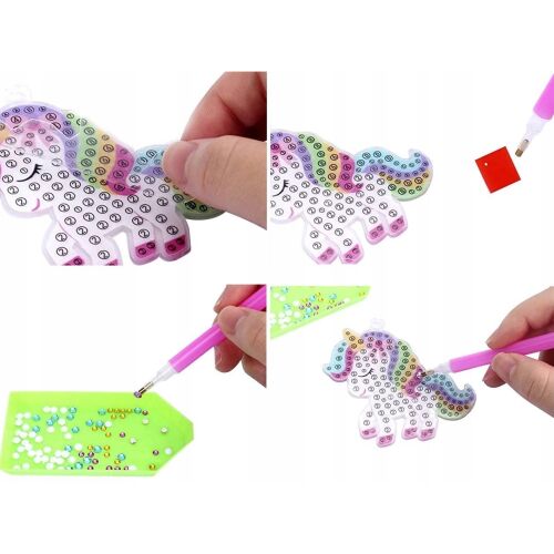 Gyémánt mozaik unikornis kulcstartó készlet, készítsd el saját unikornis kulcstartód színes gyémántokkal