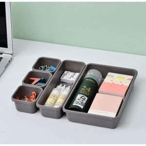 Moduláris fiók rendszerező, műanyag, magassága 5 cm, 8 doboz, sötétszürke