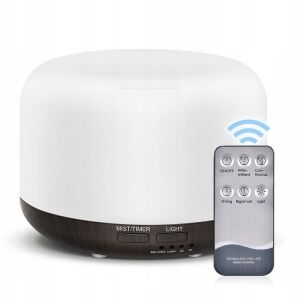 Ultrahangos távirányítós párásító, 500 ml, háttérvilágítás, 12W, 100-240V, ionizáció, időzítő, fehér