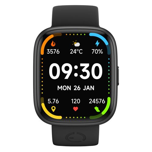Smartwatch EcoWatch 6, черен, с квадратен дисплей, показващ часа, датата и друга информация