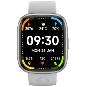 Pametni sat EcoWatch 6 s bijelom silikonskom remenom, prikazuje vrijeme, datum, otkucaje srca, korake i postotak baterije - Pametni uređaj