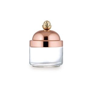 Fedős tárolóedény, Ruffoni, 0,5 liter, Ø 9 cm, légmentesen záródó réz fedél, üveg anyagú, kézzel faragott bronz fogantyú, nem romlandó élelmiszerek tárolására alkalmas, átlátszó