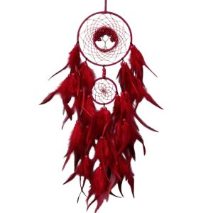 Piros álomcsapda életfa motívummal, indián stílusú fali dekoráció - Álomfogó