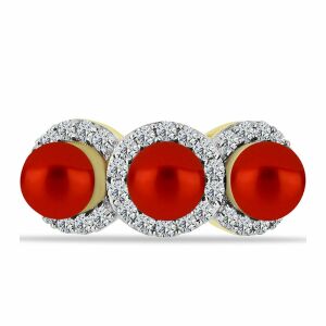 Arannyal Bevont Ezüst Gyűrű Vörös Édesvízi Gyönggyel és Fehér Topázzal, Y58415/62 125522729 - Női gyűrű