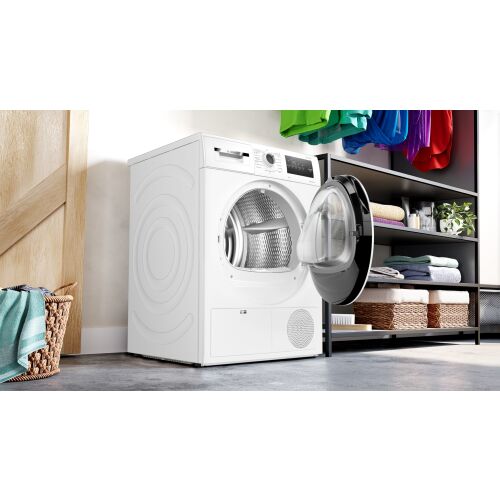 Bosch WTH83256BY Hőszivattyús kondenzációs szárítógép, Serie4, 8kg, Fekete-fehér ajtó, EasyClean kondenzátor, TouchControl kijelző