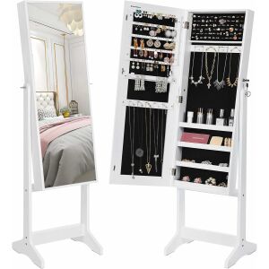 SONGMICS állótükör állvánnyal, MDF, tárolóhely, 41x37x152 cm, fehér