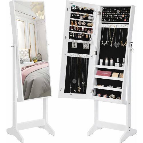 SONGMICS állótükör állvánnyal, MDF, tárolóhely, 41x37x152 cm, fehér 140791984