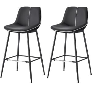 2db VASAGLE bárszék készlet, ergonomikus ekobőr háttámlával, fém vázzal, 50x50x99 cm, fekete