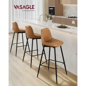 2db VASAGLE bárszék készlet, ergonomikus ekobőr háttámla, fém váz, 50x50x99 cm, karamell barna