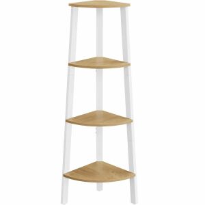 VASAGLE 4-етажен ъглов рафт, бяла рамка с дъбови рафтове - Рафт за книги & рафт