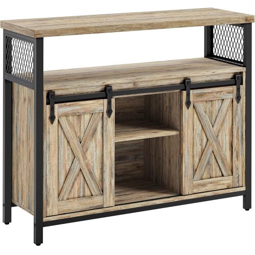 VASAGLE бюфет в рустикален стил с плъзгащи се врати тип хамбар и регулируеми рафтове