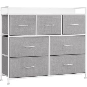 Fém keretes Komód SONGMICS és 7 szövet fiókos, 29x98x85 cm, szürke és fehér