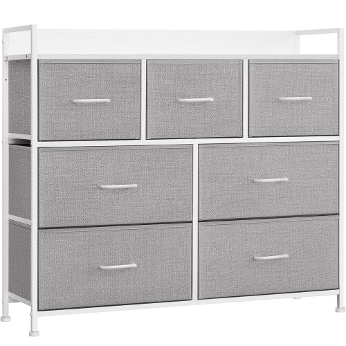 SONGMICS Komoda s kovovým rámom a 7 látkovými zásuvkami, 29x98x85 cm, sivá a biela 125572647