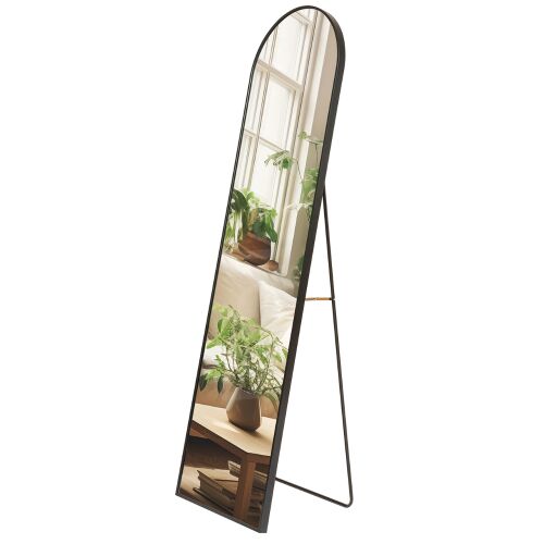 Elegáns ovális tükör JOZY® lábbal, praktikus, stabil kialakítás, álló/fali elhelyezés, nagy méretek 150 x 40 cm, fekete fém keret, ellenálló, strapabíró, fekete fém keret 125576778